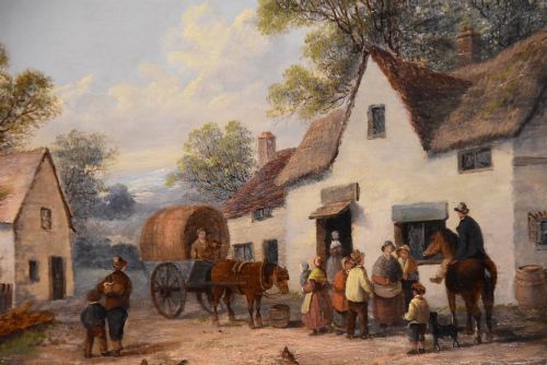 OIL PAINTING AFTER WILLIAM LARA TRAVELLER'S OUTSIDE THE INN - ADDITIONAL PHOTO 3