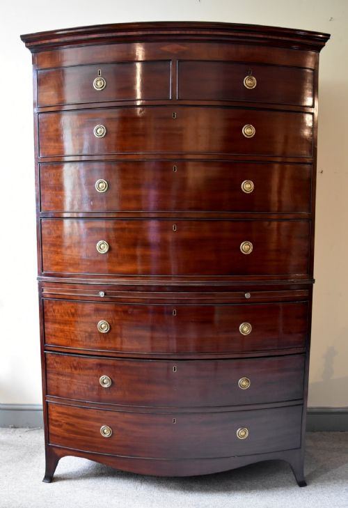 george iii bow fronted mahogany chest on chest - CATEGORY: ANTIQUE CHEST OF DRAWERS - DATED GEORGIAN