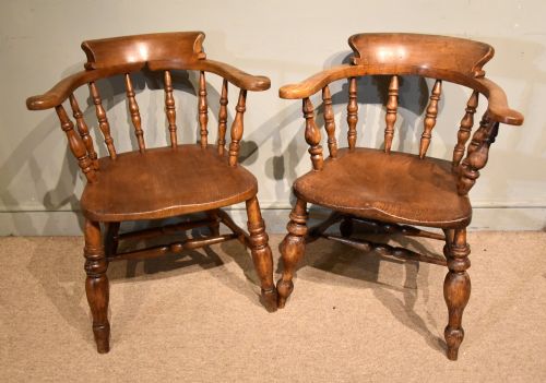 pair 19th century elm beech smokers bow chairs - CATEGORY: ANTIQUE CHAIRS - DATED 19TH CENTURY