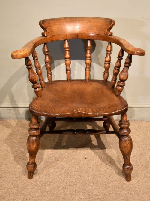 PAIR 19TH CENTURY ELM BEECH SMOKERS BOW CHAIRS - ADDITIONAL PHOTO 4