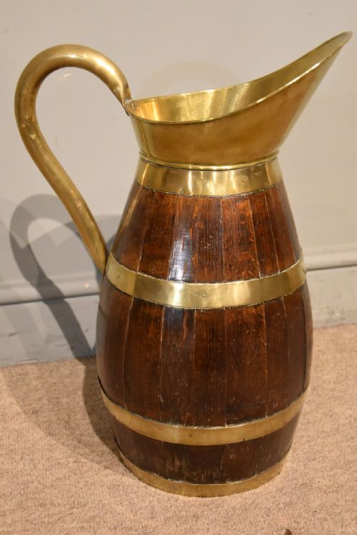 LARGE OAK AND BRASS 19TH CENTURY PITCHER JUG - ADDITIONAL PHOTO 3