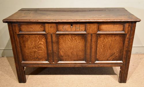 late 17th century oak three paneled coffer - CATEGORY: ANTIQUE CHESTS - DATED 17TH CENTURY
