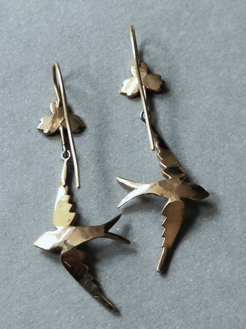 RARE VICTORIAN 15CT GOLD PEARL SWALLOW EARRINGS - ADDITIONAL PHOTO 6