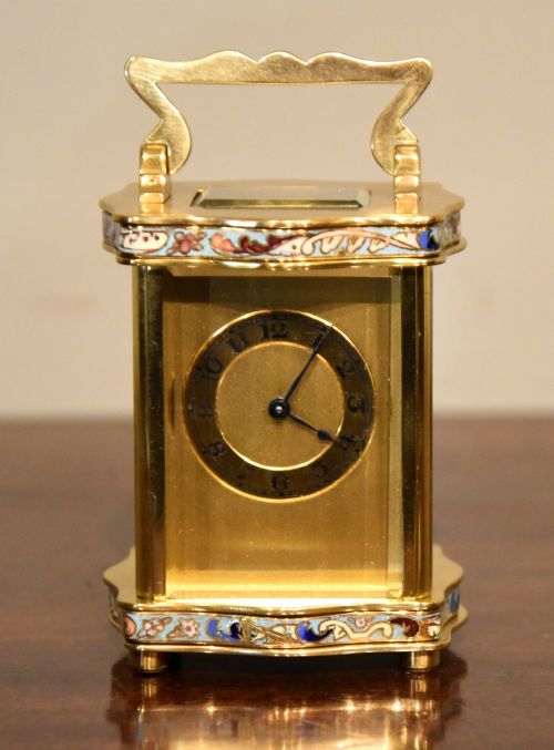 miniature enamel carriage timepiece - CATEGORY: ANTIQUE CLOCKS - DATED 1900