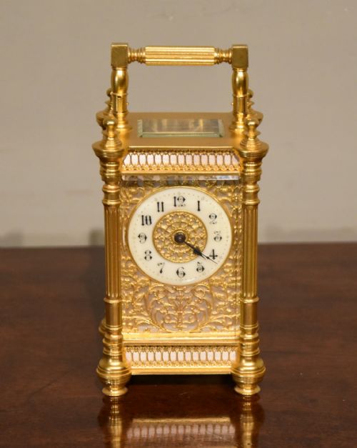 19th century carriage timepiece with floral mask - CATEGORY: ANTIQUE CLOCKS - DATED 19TH CENTURY