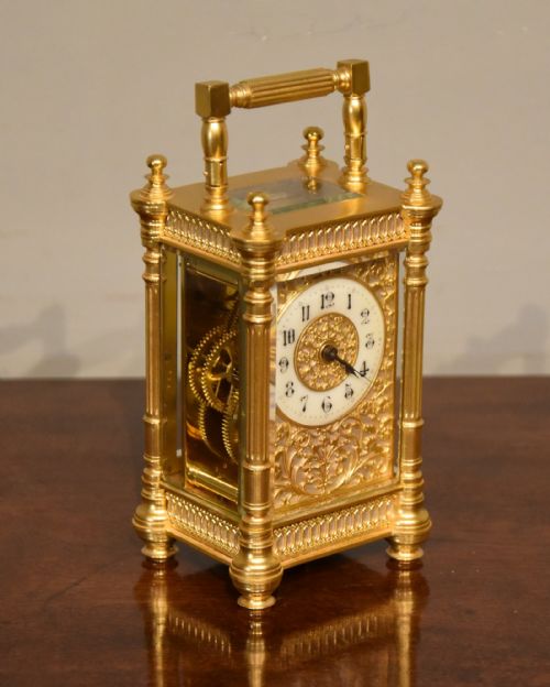 19TH CENTURY CARRIAGE TIMEPIECE WITH FLORAL MASK - ADDITIONAL PHOTO 1