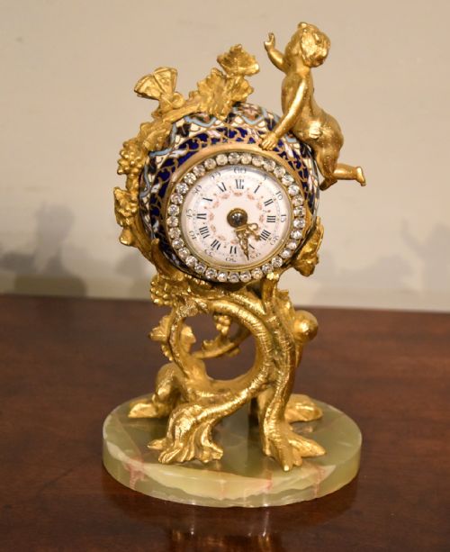 cloisonne enamel and gilt brass mantel timepiece - CATEGORY: ANTIQUE CLOCKS - DATED 19TH CENTURY