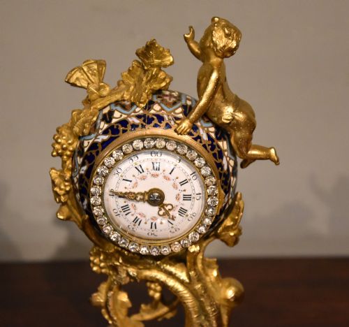 CLOISONNE ENAMEL AND GILT BRASS MANTEL TIMEPIECE - ADDITIONAL PHOTO 2