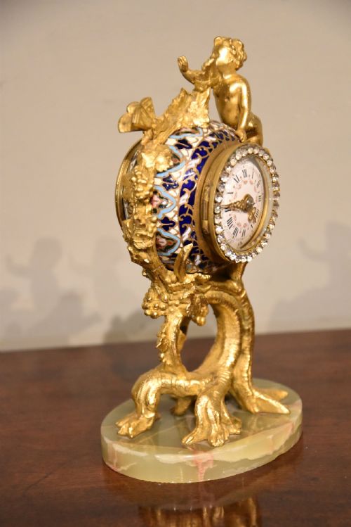 CLOISONNE ENAMEL AND GILT BRASS MANTEL TIMEPIECE - ADDITIONAL PHOTO 3
