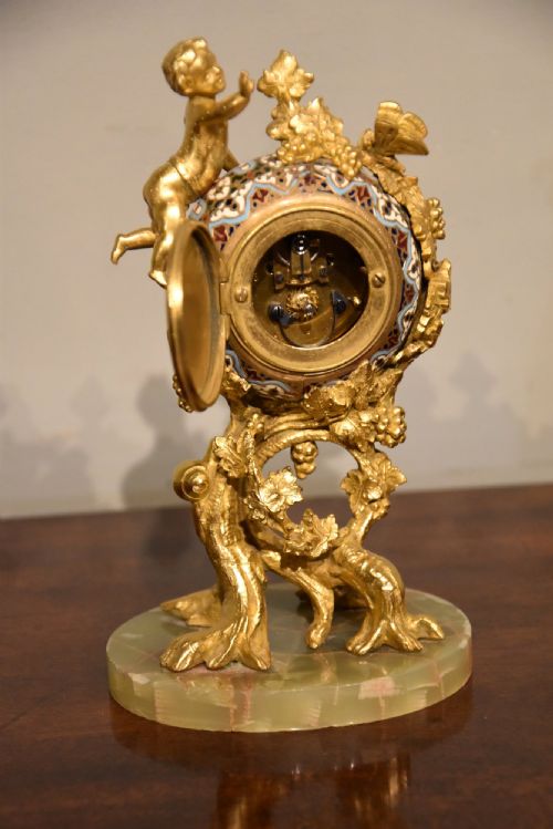 CLOISONNE ENAMEL AND GILT BRASS MANTEL TIMEPIECE - ADDITIONAL PHOTO 4