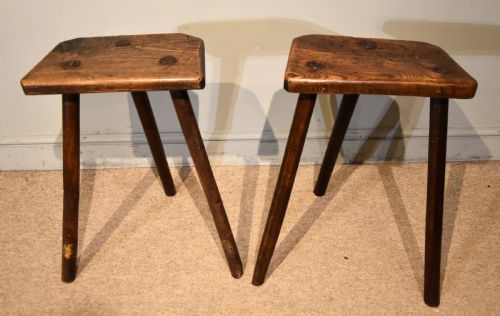 MATCHED PAIR 19TH CENTURY ELM HIGH TURNED STOOLS - ADDITIONAL PHOTO 1