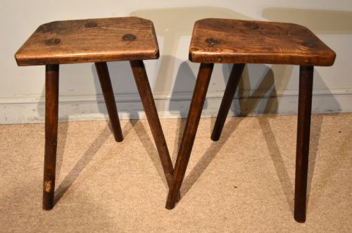 MATCHED PAIR 19TH CENTURY ELM HIGH TURNED STOOLS - ADDITIONAL PHOTO 2