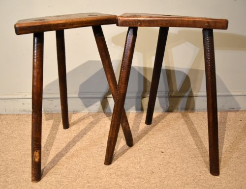 MATCHED PAIR 19TH CENTURY ELM HIGH TURNED STOOLS - ADDITIONAL PHOTO 3