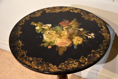PAPER MACHE HAND PAINTED TILTING PEDESTAL TABLE - ADDITIONAL PHOTO 4