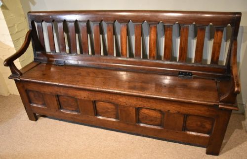 LARGE FRENCH NINETEENTH CENTURY CHESTNUT BENCH - ADDITIONAL PHOTO 2