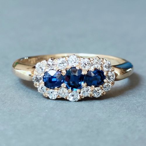 victorian 18ct gold sapphire diamond ring - CATEGORY: ANTIQUE JEWELLERY - DATED 19TH CENTURY