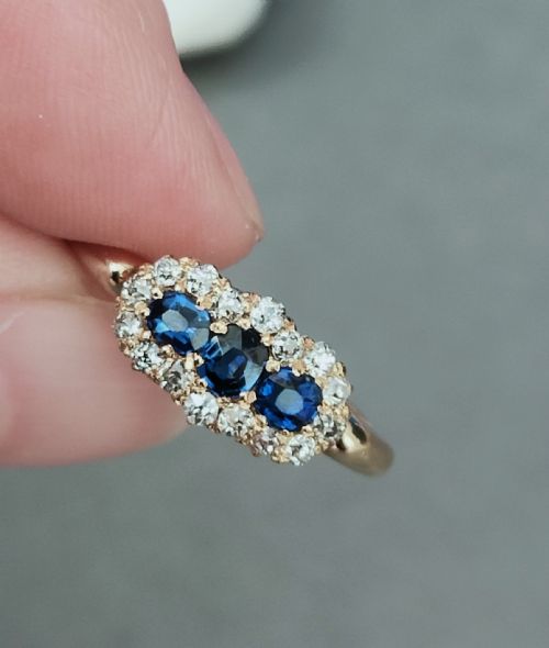 VICTORIAN 18CT GOLD SAPPHIRE DIAMOND RING - ADDITIONAL PHOTO 3