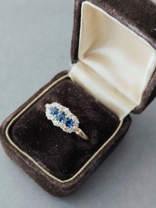 VICTORIAN 18CT GOLD SAPPHIRE DIAMOND RING - ADDITIONAL PHOTO 5