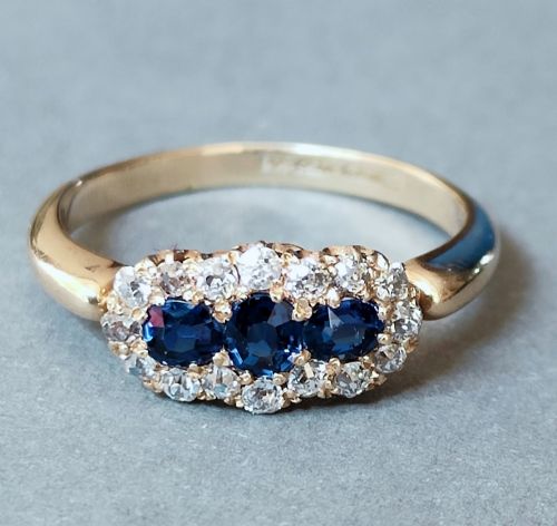 VICTORIAN 18CT GOLD SAPPHIRE DIAMOND RING - ADDITIONAL PHOTO 6