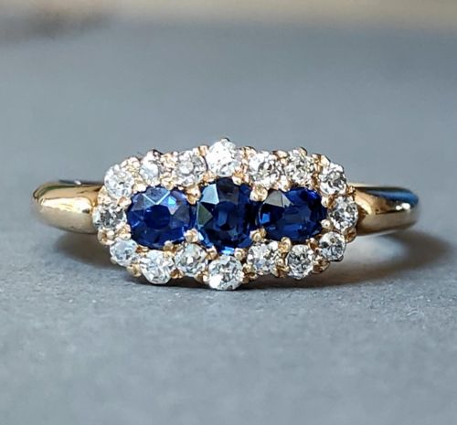 VICTORIAN 18CT GOLD SAPPHIRE DIAMOND RING - ADDITIONAL PHOTO 7