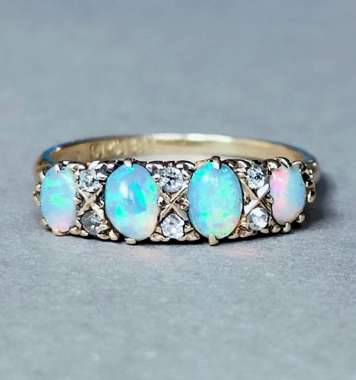 edwardian 18ct gold opal diamond ring c1904 - CATEGORY: ANTIQUE JEWELLERY - DATED EDWARDIAN