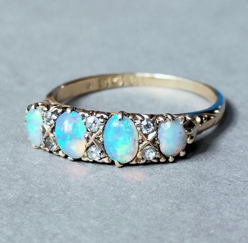 EDWARDIAN 18CT GOLD OPAL DIAMOND RING C1904 - ADDITIONAL PHOTO 2