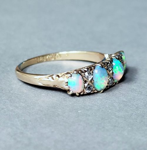 EDWARDIAN 18CT GOLD OPAL DIAMOND RING C1904 - ADDITIONAL PHOTO 4