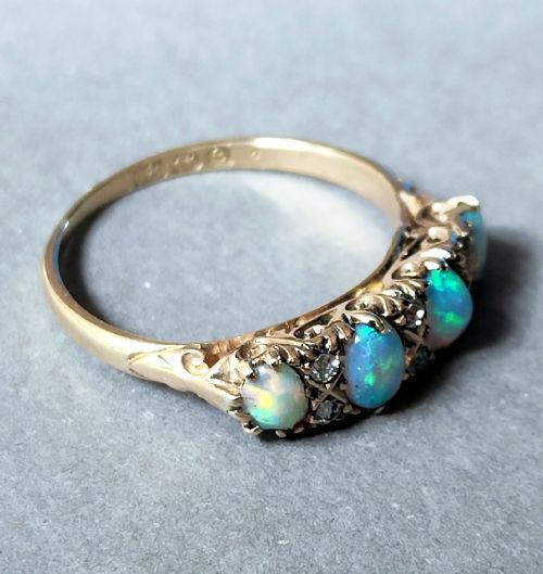 EDWARDIAN 18CT GOLD OPAL DIAMOND RING C1904 - ADDITIONAL PHOTO 5