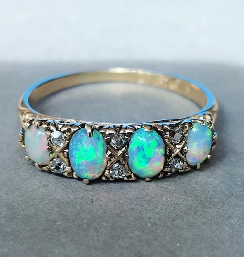 EDWARDIAN 18CT GOLD OPAL DIAMOND RING C1904 - ADDITIONAL PHOTO 6