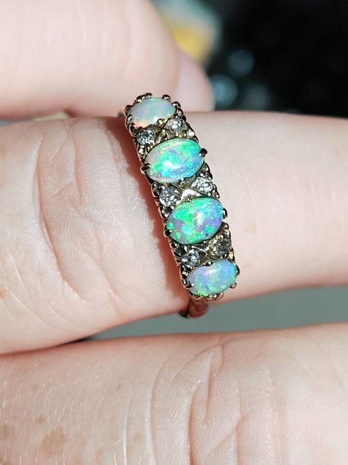 EDWARDIAN 18CT GOLD OPAL DIAMOND RING C1904 - ADDITIONAL PHOTO 7