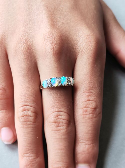 EDWARDIAN 18CT GOLD OPAL DIAMOND RING C1904 - ADDITIONAL PHOTO 8