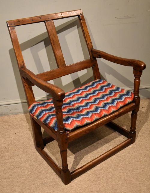 early 18th c primitive elm open armchair - CATEGORY: ANTIQUE CHAIRS - DATED 18TH CENTURY