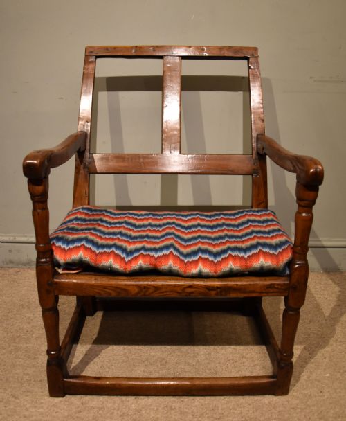 EARLY 18TH C PRIMITIVE ELM OPEN ARMCHAIR - ADDITIONAL PHOTO 5