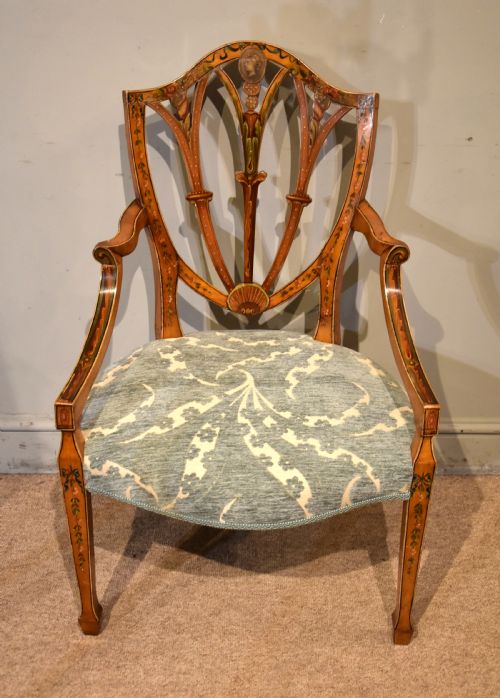 late 19th century satinwood painted armchair - CATEGORY: ANTIQUE CHAIRS - DATED 19TH CENTURY