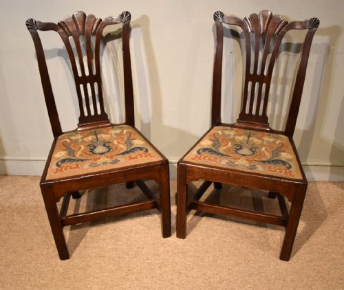pair mahogany chippendale period irish side chairs - CATEGORY: ANTIQUE CHAIRS - DATED 18TH CENTURY