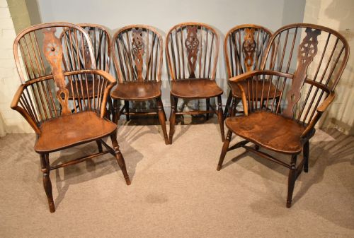 set of six ash and elm wheel back dining chairs - CATEGORY: ANTIQUE CHAIRS - DATED 19TH CENTURY