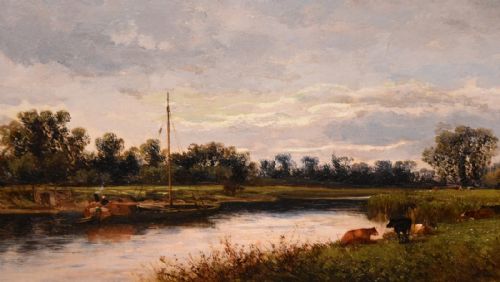 OIL PAINTING BY WILLIAM PITT THE SEVERN ABOVE THE LOWERLOUD TEWKSBURY - ADDITIONAL PHOTO 1
