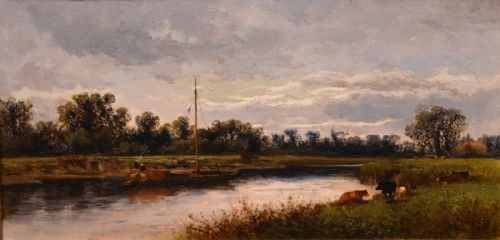 OIL PAINTING BY WILLIAM PITT THE SEVERN ABOVE THE LOWERLOUD TEWKSBURY - ADDITIONAL PHOTO 2