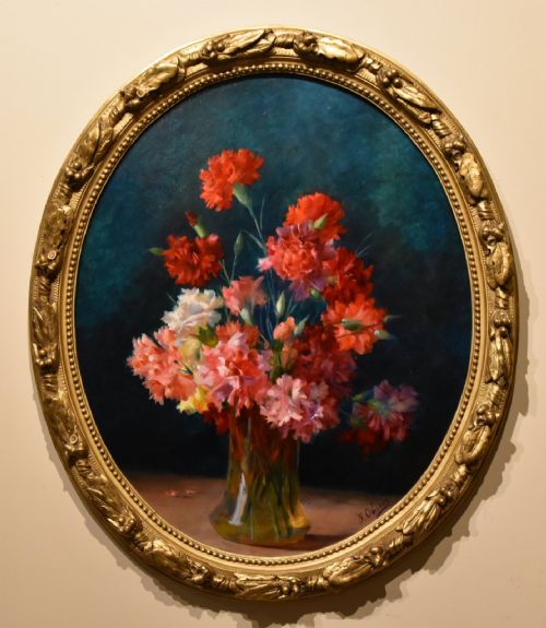 oil painting by j oliver flowers - CATEGORY: ANTIQUE ART - DATED EDWARDIAN
