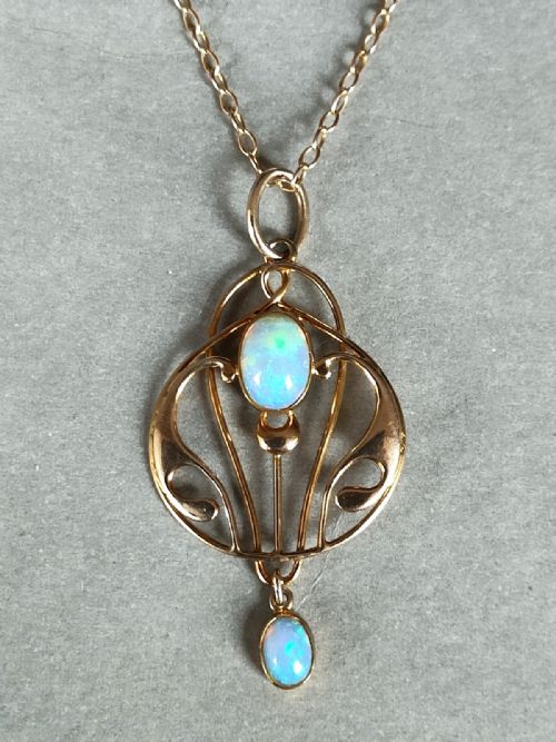 antique murrle bennett 9ct gold opal necklace pendant - CATEGORY: ANTIQUE LIGHTING - DATED 1900