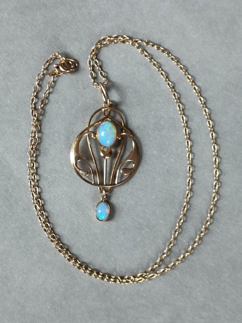 ANTIQUE MURRLE BENNETT 9CT GOLD OPAL NECKLACE PENDANT - ADDITIONAL PHOTO 2
