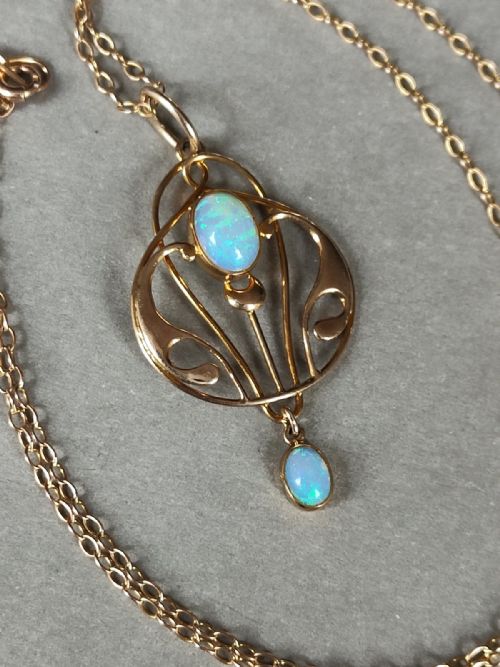 ANTIQUE MURRLE BENNETT 9CT GOLD OPAL NECKLACE PENDANT - ADDITIONAL PHOTO 3