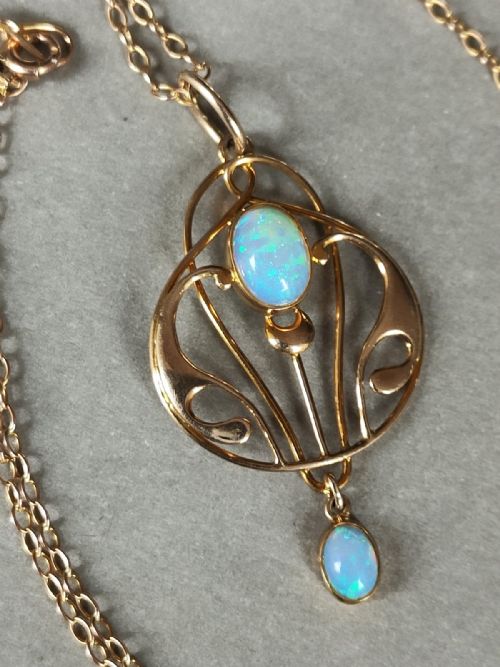 ANTIQUE MURRLE BENNETT 9CT GOLD OPAL NECKLACE PENDANT - ADDITIONAL PHOTO 4