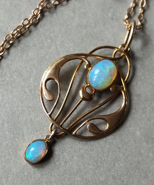 ANTIQUE MURRLE BENNETT 9CT GOLD OPAL NECKLACE PENDANT - ADDITIONAL PHOTO 5