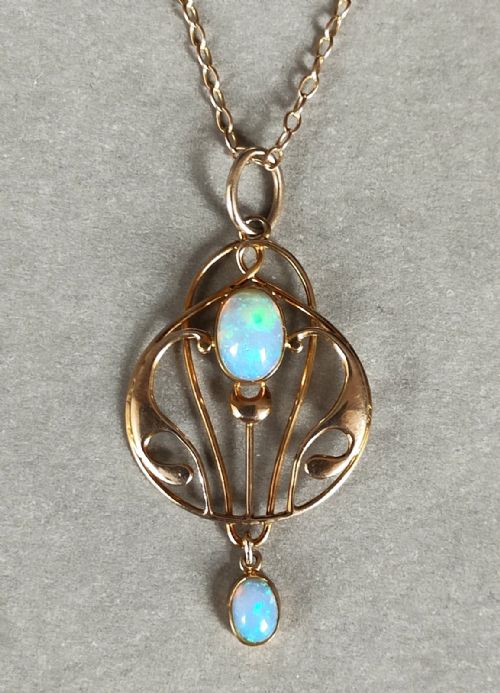 ANTIQUE MURRLE BENNETT 9CT GOLD OPAL NECKLACE PENDANT - ADDITIONAL PHOTO 6