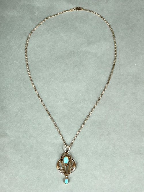ANTIQUE MURRLE BENNETT 9CT GOLD OPAL NECKLACE PENDANT - ADDITIONAL PHOTO 7