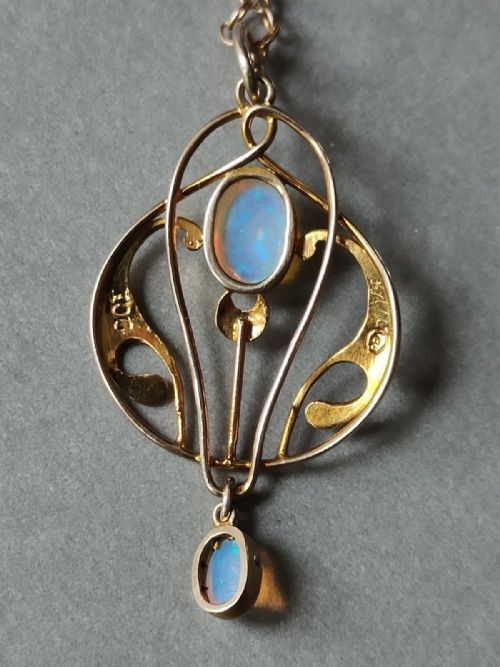 ANTIQUE MURRLE BENNETT 9CT GOLD OPAL NECKLACE PENDANT - ADDITIONAL PHOTO 8
