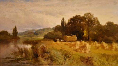 OIL PAINTING BY JOHN HORACE HOOPER HARVEST TIME NEAR HENLEY - ADDITIONAL PHOTO 1