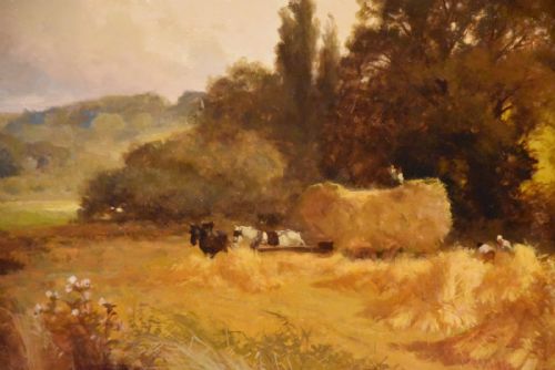 OIL PAINTING BY JOHN HORACE HOOPER HARVEST TIME NEAR HENLEY - ADDITIONAL PHOTO 3