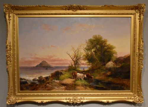 oil painting by joseph horlor a view of st michaels mount - CATEGORY: ANTIQUE ART - DATED 19TH CENTURY